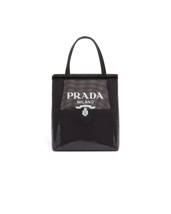 Prada Small Sequined Mesh Tote Bag Black | 2891NJPQD