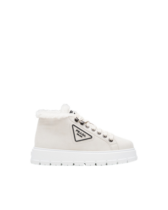 Prada Suede Lace-up Booties Chalk White | 0265YWXNS