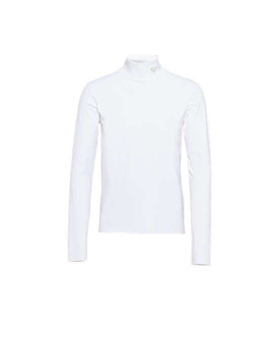 Prada Technical Jersey Mock Turtleneck White | 9832MSNKI