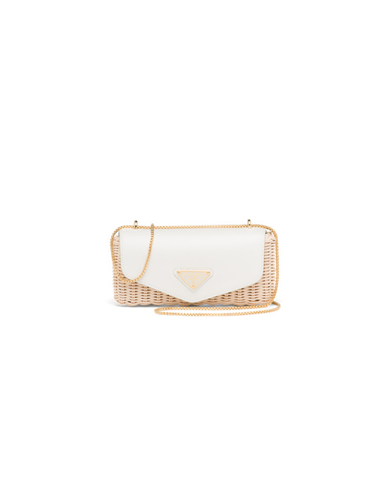 Prada Wicker And Leather Mini-pouch Tan / White | 1086QPYWF