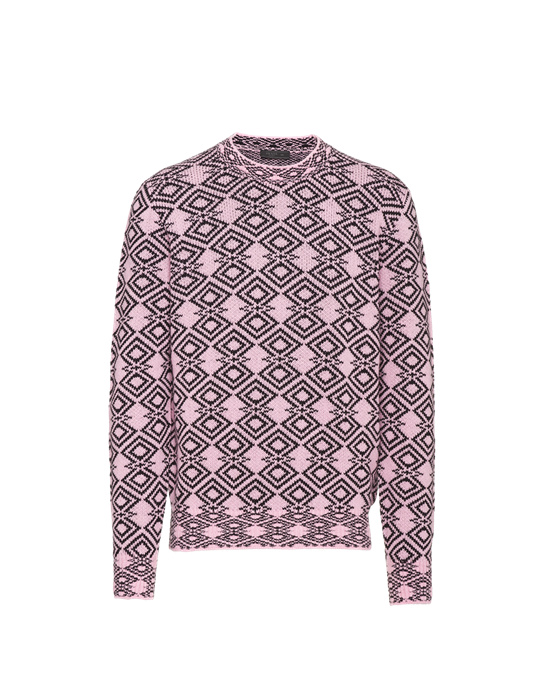 Prada Wool And Cashmere Jacquard Crew-neck Sweater Pink / Black | 5142QJRMV